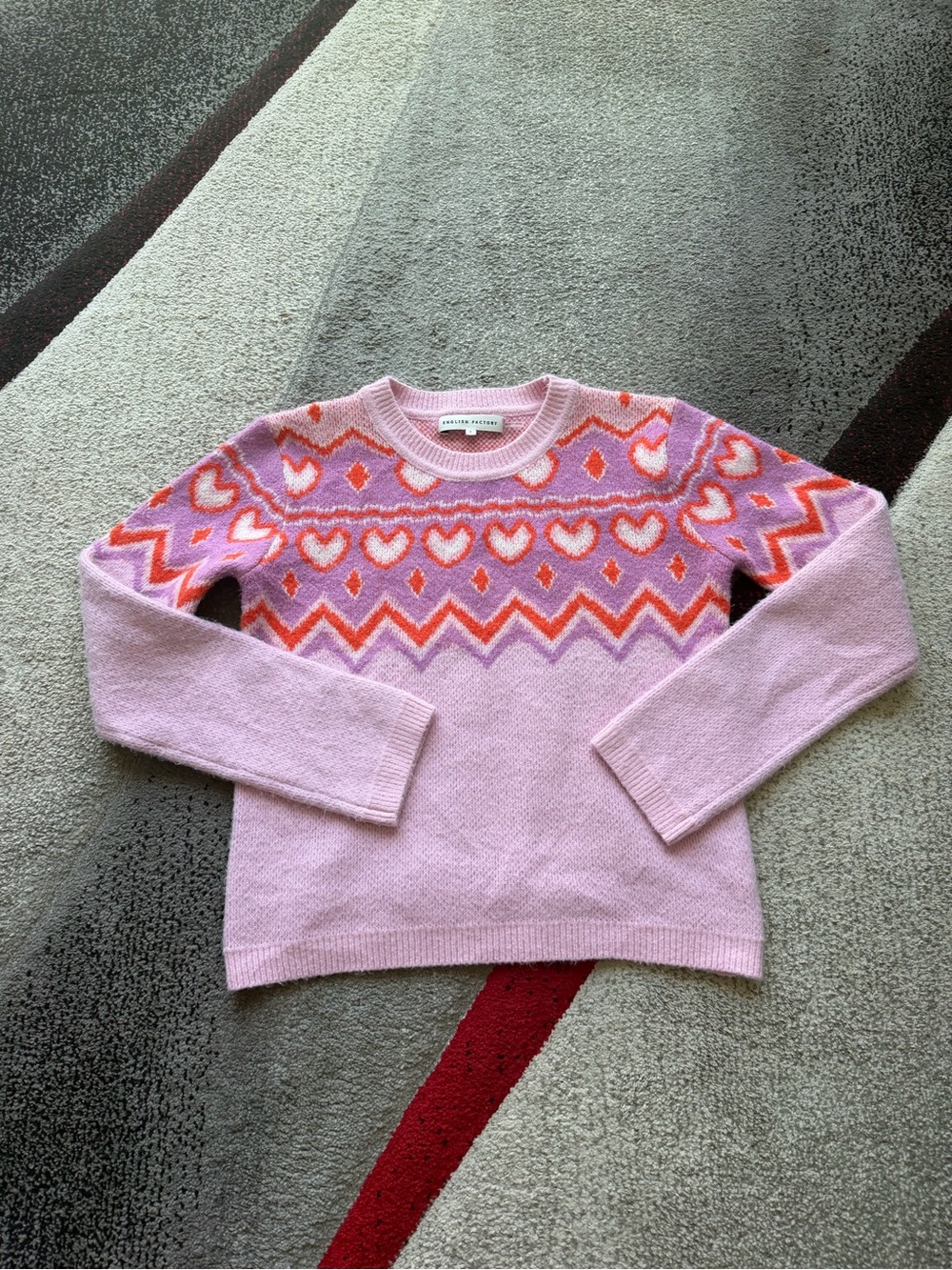 English Factory Pink Fair Isle Crew Neck Sweater
